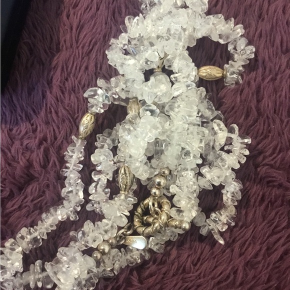 Vintage NWOT Natural White Quartz Gemstone & Sterling Silver Toggle Necklace - Picture 3 of 12